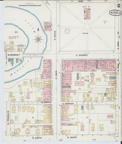 Sanborn Fire Insurance Map from Warren, Trumbull County, Ohio (1889), Sheet #0002 - Historic Sanborn Fire Insurance Map Print, vintage old map wall art, antique decor, genealogy gift, Ohio Ohio map