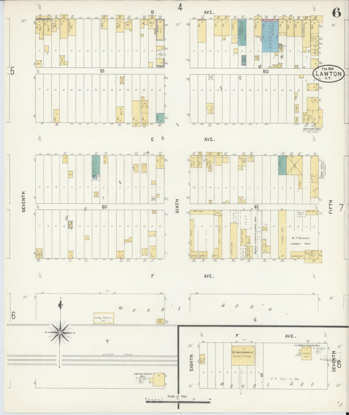 Sanborn Fire Insurance Map from Lawton, Comanche County, Oklahoma (1904), Sheet #0006 - Complete Map Set gallery image, historic Sanborn map, vintage wall art, Oklahoma Oklahoma