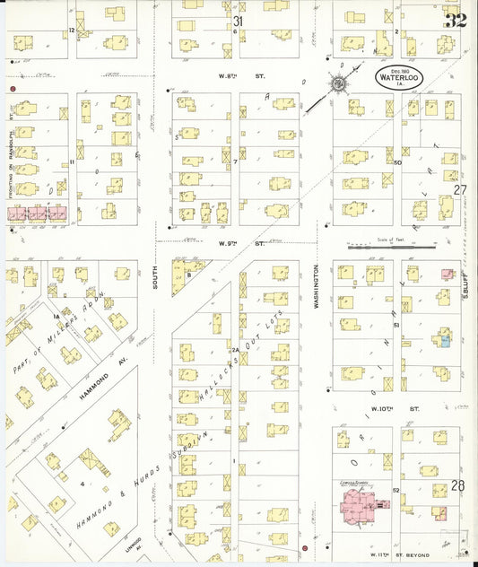 Sanborn Fire Insurance Map from Waterloo, Black Hawk County, Iowa (1910), Sheet #0032 - Historic Sanborn Fire Insurance Map Print, vintage old map wall art