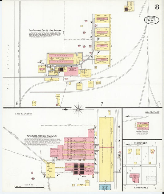 Sanborn Fire Insurance Map from Gas, Allen County, Kansas (1906), Sheet #0008 - Historic Sanborn Fire Insurance Map Print, vintage old map wall art, antique decor, genealogy gift, Kansas Kansas map