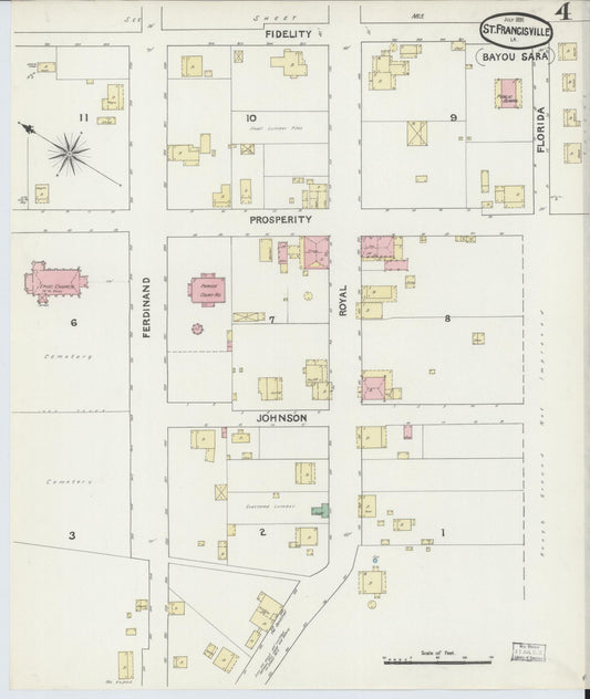 Sanborn Fire Insurance Map from Bayou Sara, West Feliciana Parish, Louisiana (1891), Sheet #0004 - Historic Sanborn Fire Insurance Map Print, vintage old map wall art, antique decor, genealogy gift, Louisiana Louisiana map