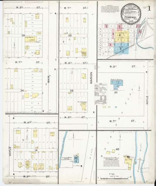 Sanborn Fire Insurance Map from Florence, Marion County, Kansas (1892), Sheet #0001 - Historic Sanborn Fire Insurance Map Print, vintage old map wall art, antique decor, genealogy gift, Kansas Kansas map