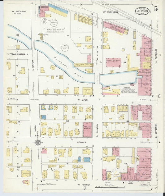Sanborn Fire Insurance Map from Albion, Calhoun County, Michigan (1913), Sheet #0005 - Historic Sanborn Fire Insurance Map Print, vintage old map wall art, antique decor, genealogy gift, Michigan Michigan map