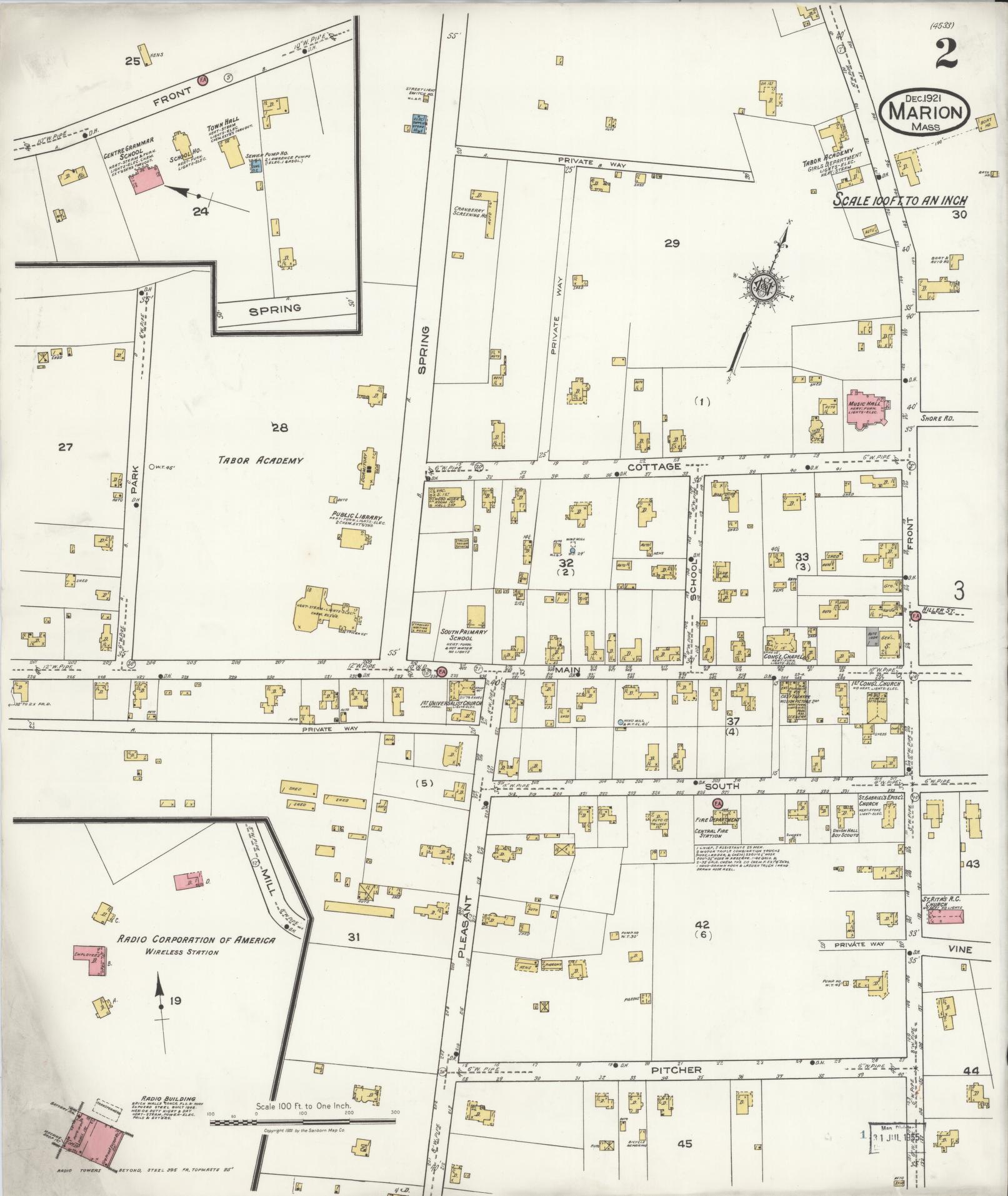 Sanborn Fire Insurance Map from Marion, Plymouth County, Massachusetts (1921), Sheet #0002 - Complete Map Set gallery image, historic Sanborn map, vintage wall art, Massachusetts Massachusetts