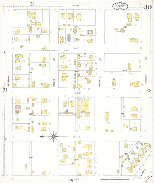 Sanborn Fire Insurance Map from Boise, Ada County, Idaho (1903), Sheet #0030 - Historic Sanborn Fire Insurance Map Print, vintage old map wall art, antique decor, genealogy gift, Idaho Idaho map