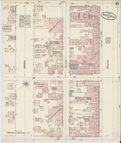 Sanborn Fire Insurance Map from Augusta, Richmond County, Georgia (1884), Sheet #0006 - Complete Map Set gallery image, historic Sanborn map, vintage wall art, Georgia Georgia