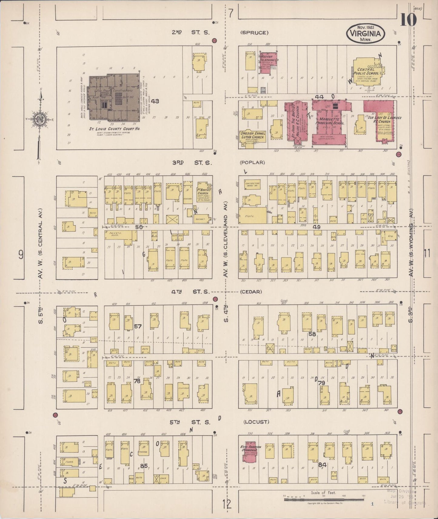 Sanborn Fire Insurance Map from Virginia, Saint Louis County, Minnesota (1921), Sheet #0010 - Complete Map Set gallery image, historic Sanborn map, vintage wall art, Minnesota Minnesota