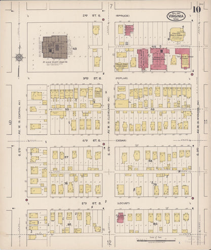 Sanborn Fire Insurance Map from Virginia, Saint Louis County, Minnesota (1921), Sheet #0010 - Complete Map Set gallery image, historic Sanborn map, vintage wall art, Minnesota Minnesota