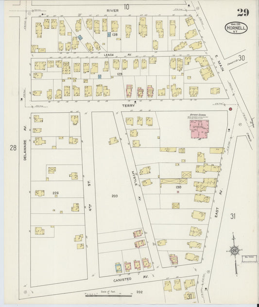 Sanborn Fire Insurance Map from Hornell, Steuben County, New York (1915), Sheet #0029 - Historic Sanborn Fire Insurance Map Print, vintage old map wall art, antique decor, genealogy gift, New York New York map