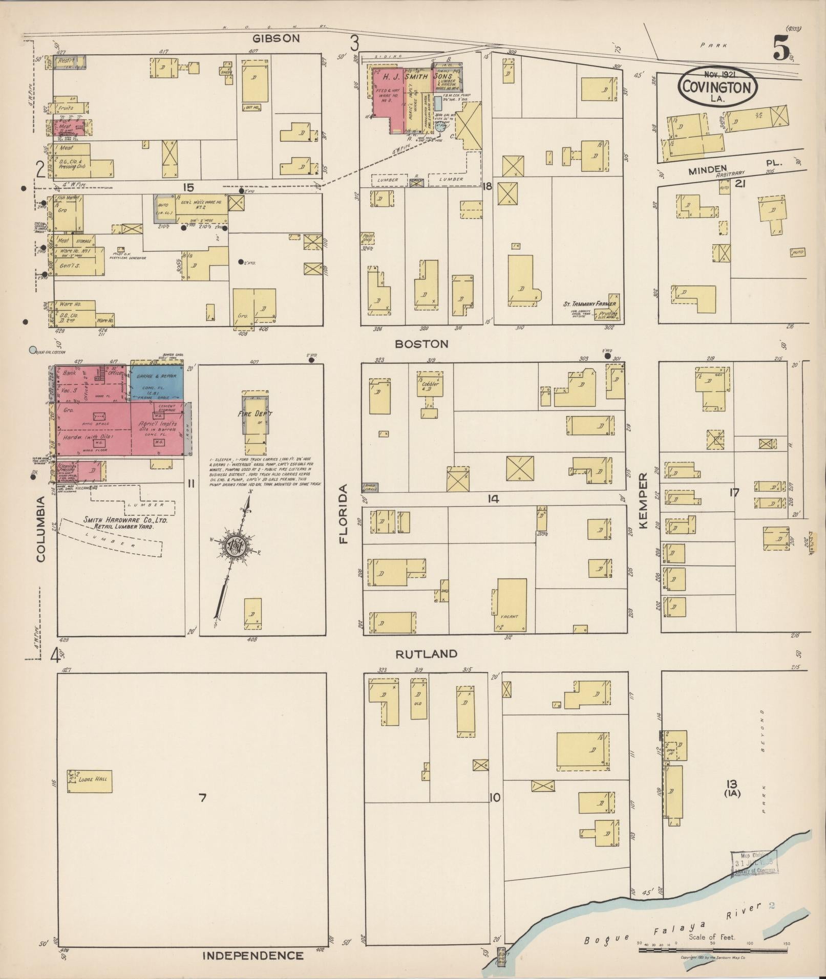 Sanborn Fire Insurance Map from Covington, Saint Tammany Parish, Louisiana (1921), Sheet #0005 - Complete Map Set gallery image, historic Sanborn map, vintage wall art, Louisiana Louisiana