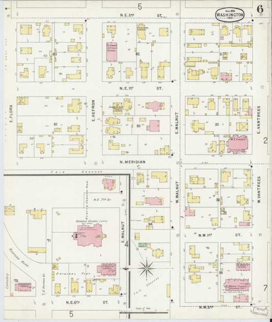Sanborn Fire Insurance Map from Washington, Daviess County, Indiana (1896), Sheet #0006 - Historic Sanborn Fire Insurance Map Print, vintage old map wall art, antique decor, genealogy gift, Washington Washington map