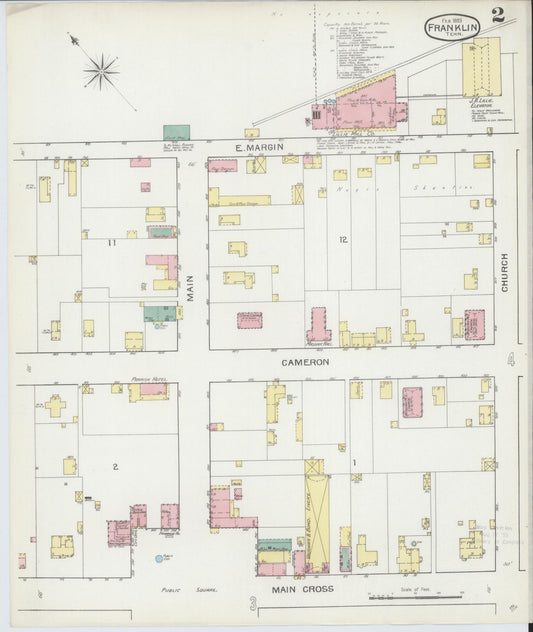 Sanborn Fire Insurance Map from Franklin, Williamson County, Tennessee (1893), Sheet #0002 - Historic Sanborn Fire Insurance Map Print, vintage old map wall art, antique decor, genealogy gift, Tennessee Tennessee map
