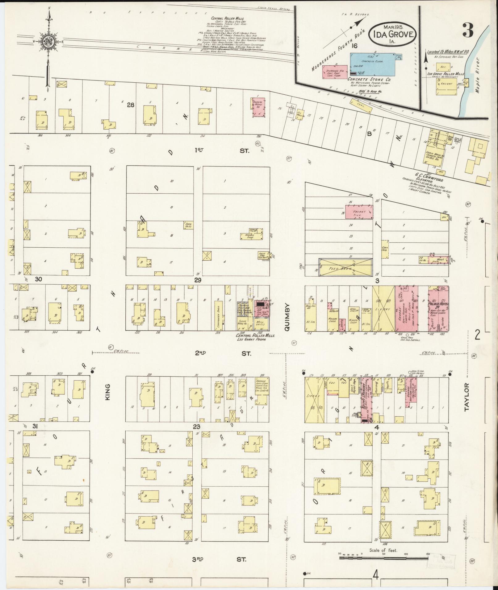 Sanborn Fire Insurance Map from Ida Grove, Ida County, Iowa (1915), Sheet #0003 - Historic Sanborn Fire Insurance Map Print, vintage old map wall art