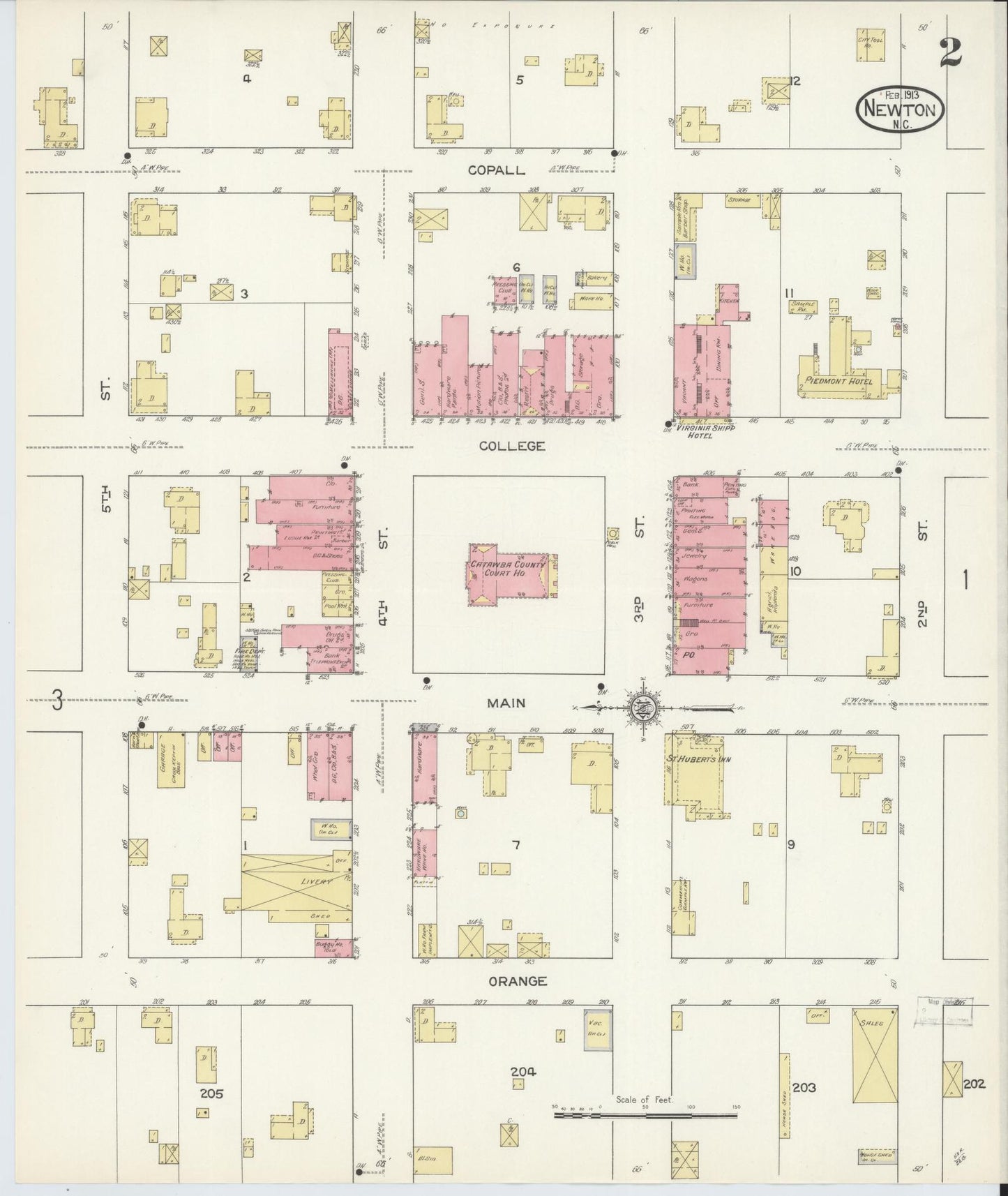 Sanborn Fire Insurance Map from Newton, Catawba County, North Carolina (1913), Sheet #0002 - Historic Sanborn Fire Insurance Map Print, vintage old map wall art, antique decor, genealogy gift, North Carolina North Carolina map