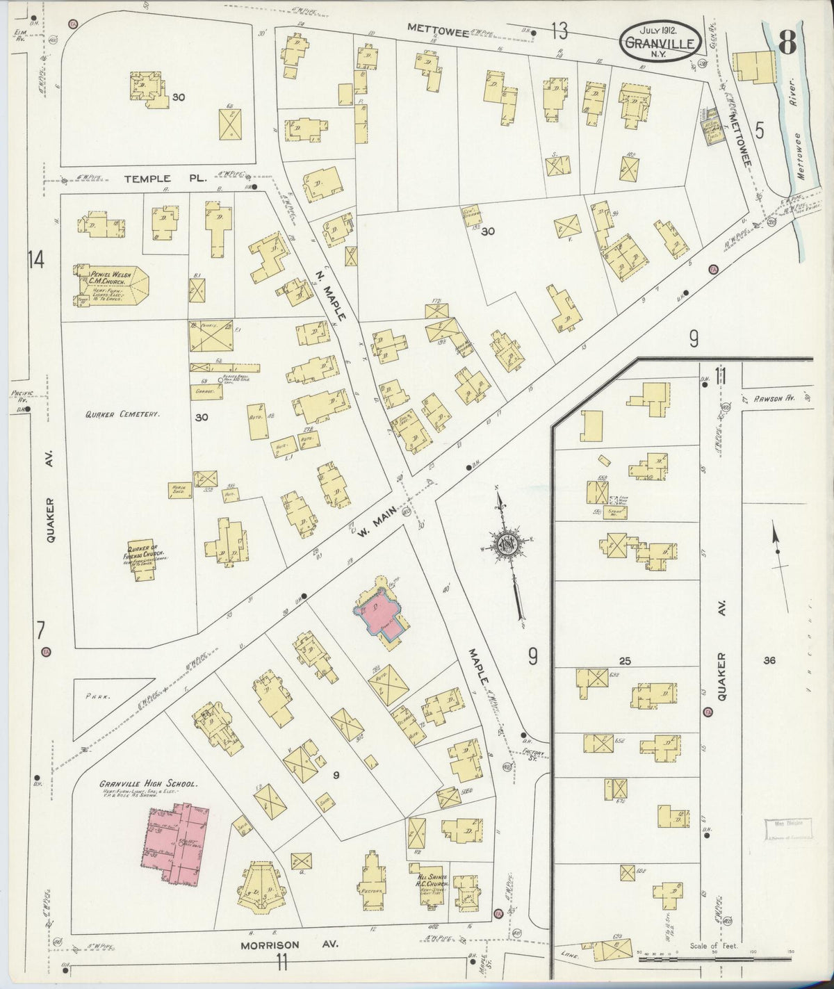 Sanborn Fire Insurance Map from Granville, Washington County, New York (1912), Sheet #0008 - Historic Sanborn Fire Insurance Map Print, vintage old map wall art, antique decor, genealogy gift, New York New York map