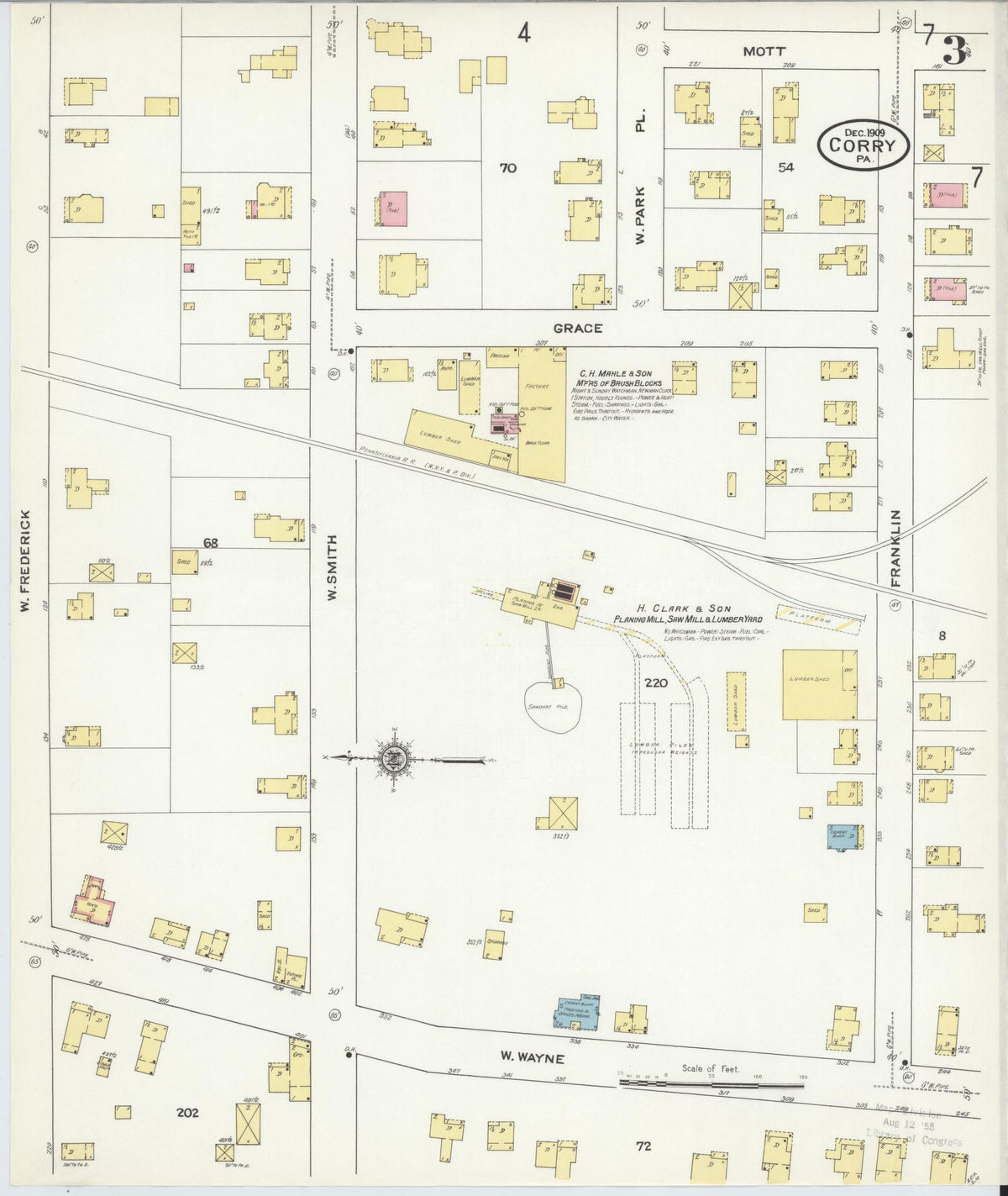 Sanborn Fire Insurance Map from Corry, Erie County, Pennsylvania (1909), Sheet #0003 - Complete Map Set gallery image, historic Sanborn map, vintage wall art, Pennsylvania Pennsylvania
