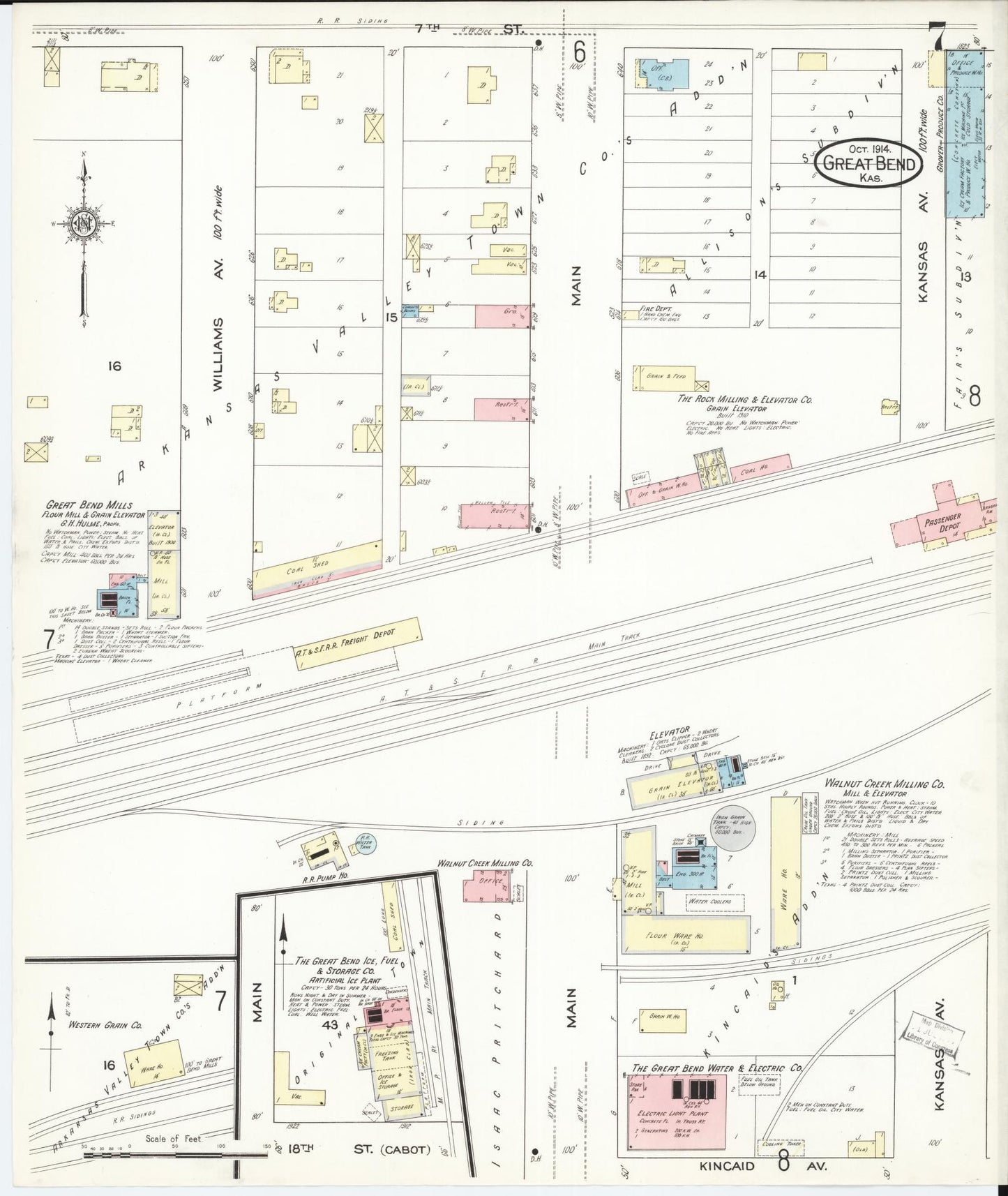 Sanborn Fire Insurance Map from Great Bend, Barton County, Kansas (1914), Sheet #0007 - Complete Map Set gallery image, historic Sanborn map, vintage wall art, Kansas Kansas