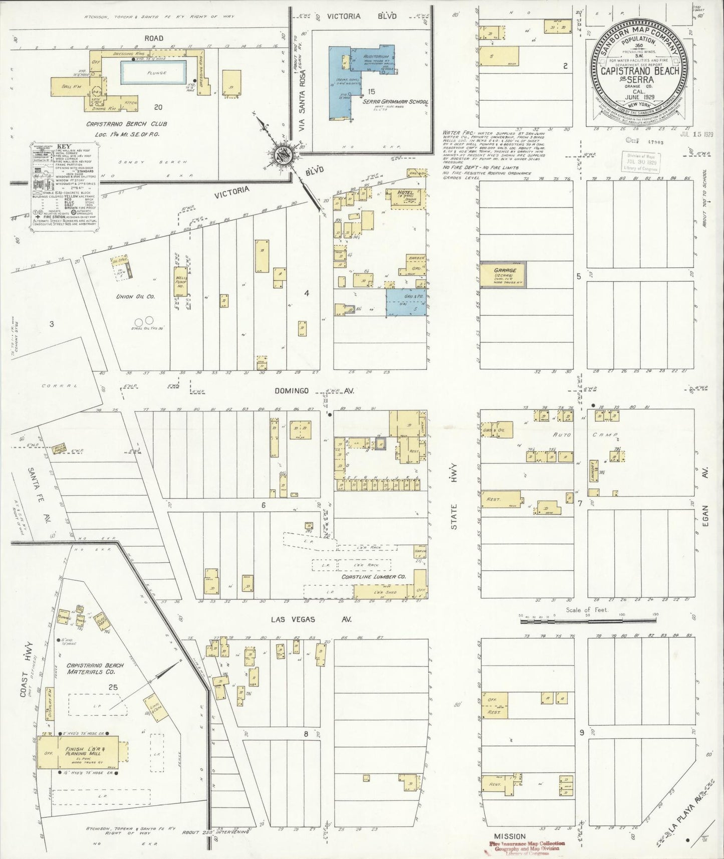 Sanborn Fire Insurance Map from Capistrano Beach, Orange County, California (1929), Sheet #0001 - Historic Sanborn Fire Insurance Map Print, vintage old map wall art, antique decor, genealogy gift, California California map