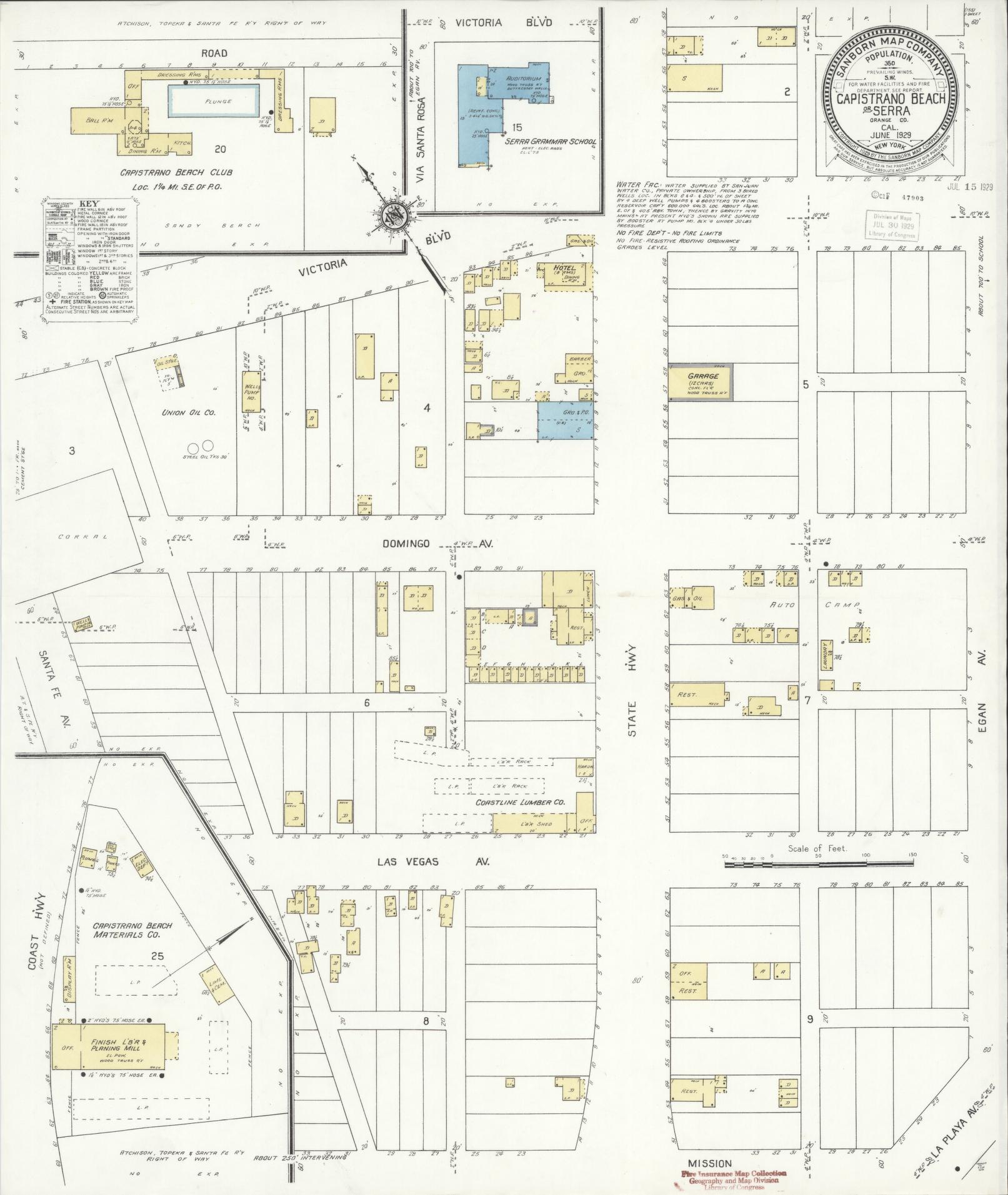 Sanborn Fire Insurance Map from Capistrano Beach, Orange County, California (1929), Sheet #0001 - Historic Sanborn Fire Insurance Map Print, vintage old map wall art, antique decor, genealogy gift, California California map