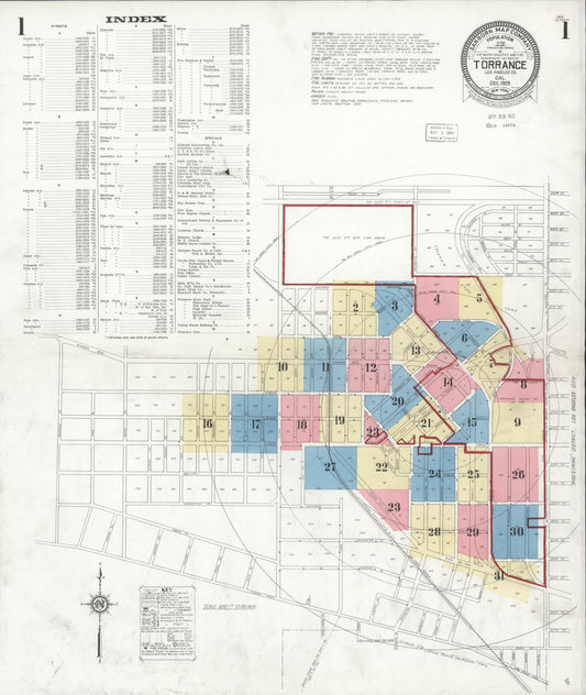 Sanborn Fire Insurance Map from Torrance, Los Angeles County, California (1929), Sheet #0001 - Complete Map Set gallery image, historic Sanborn map, vintage wall art, California California