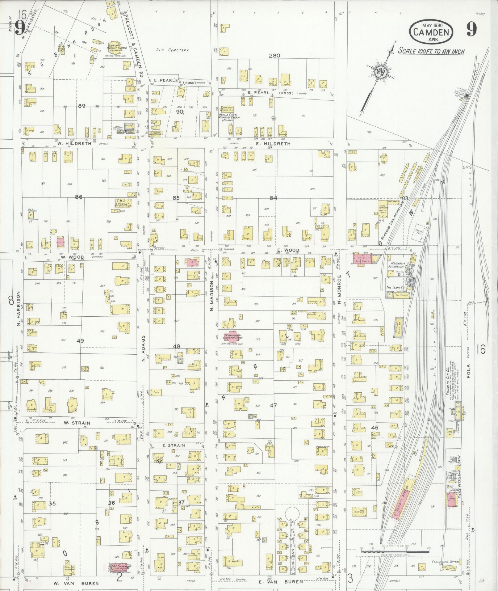 Sanborn Fire Insurance Map from Camden, Ouachita County, Arkansas (1930), Sheet #0009 - Historic Sanborn Fire Insurance Map Print, vintage old map wall art, antique decor, genealogy gift, Arkansas Arkansas map