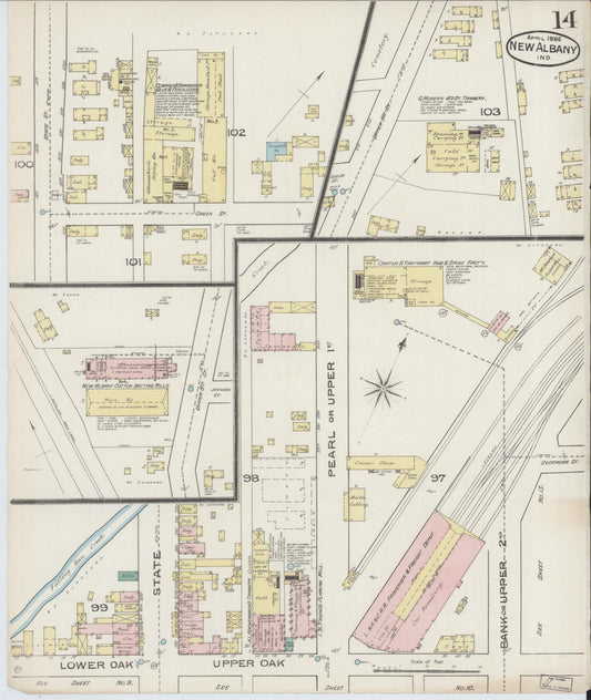 Sanborn Fire Insurance Map from New Albany, Floyd County, Indiana (1886), Sheet #0014 - Historic Sanborn Fire Insurance Map Print, vintage old map wall art, antique decor, genealogy gift, Indiana Indiana map