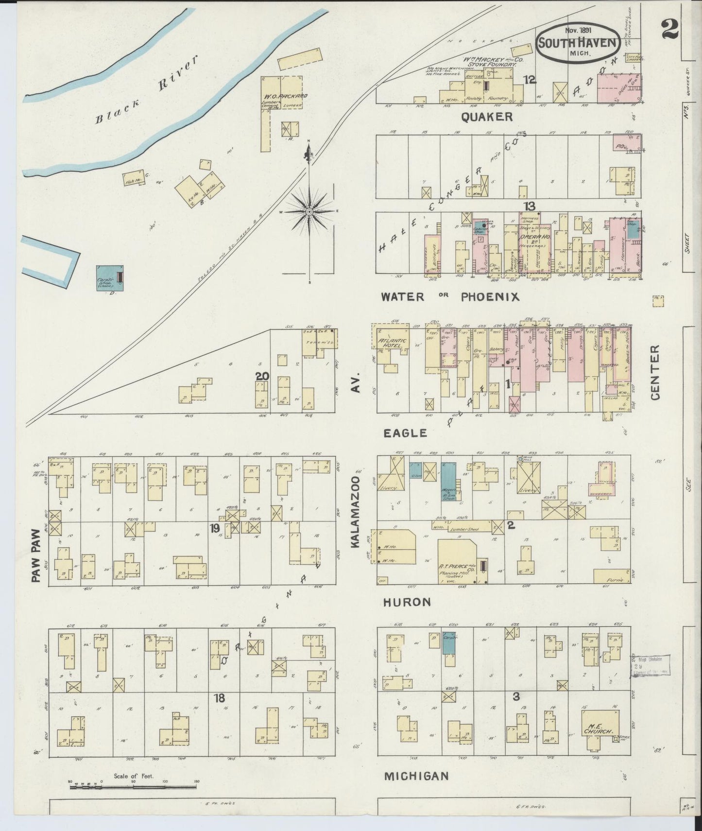 Sanborn Fire Insurance Map from South Haven, Van Buren County, Michigan (1891), Sheet #0002 - Complete Map Set gallery image, historic Sanborn map, vintage wall art, Michigan Michigan
