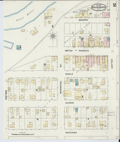 Sanborn Fire Insurance Map from South Haven, Van Buren County, Michigan (1891), Sheet #0002 - Complete Map Set gallery image, historic Sanborn map, vintage wall art, Michigan Michigan