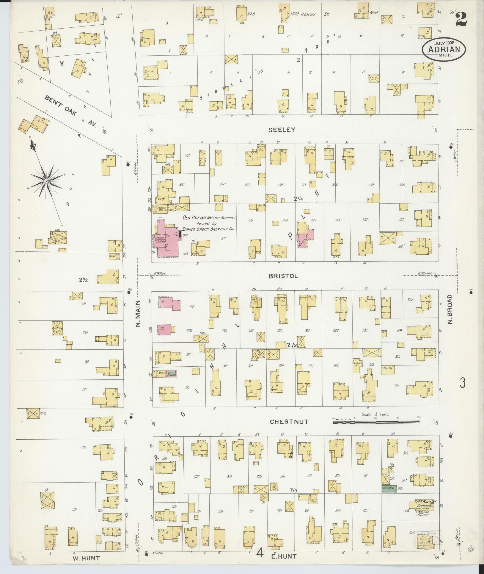Sanborn Fire Insurance Map from Adrian, Lenawee County, Michigan (1908), Sheet #0002 - Historic Sanborn Fire Insurance Map Print, vintage old map wall art, antique decor, genealogy gift, Michigan Michigan map