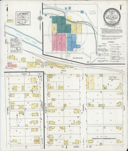 Sanborn Fire Insurance Map from Bellville, Richland County, Ohio (1926), Sheet #0001 - Historic Sanborn Fire Insurance Map Print, vintage old map wall art, antique decor, genealogy gift, Ohio Ohio map