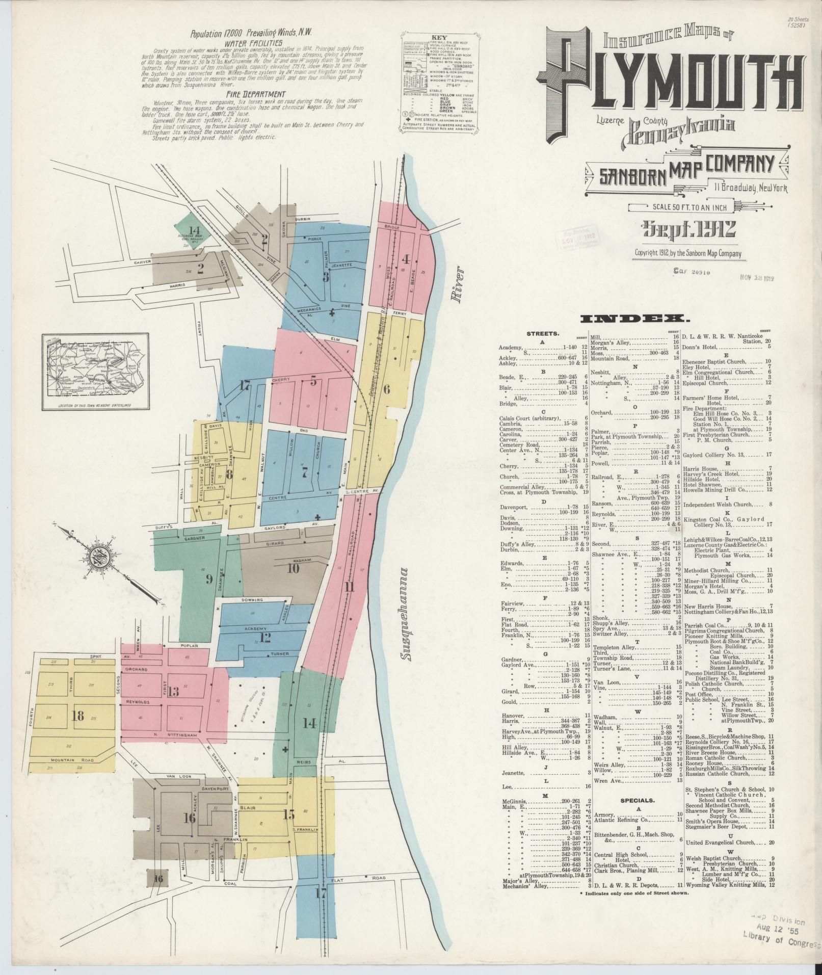 Sanborn Fire Insurance Map from Plymouth, Luzerne County, Pennsylvania (1912), Sheet #0001 - Complete Map Set gallery image, historic Sanborn map, vintage wall art, Pennsylvania Pennsylvania