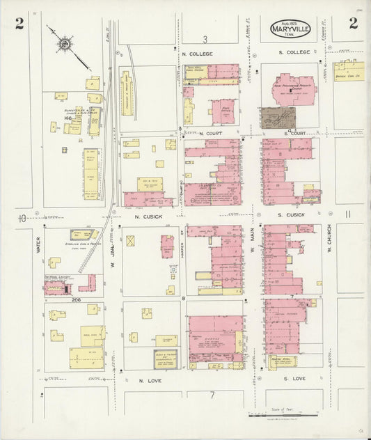 Sanborn Fire Insurance Map from Maryville, Blount County, Tennessee (1925), Sheet #0002 - Historic Sanborn Fire Insurance Map Print, vintage old map wall art, antique decor, genealogy gift, Tennessee Tennessee map