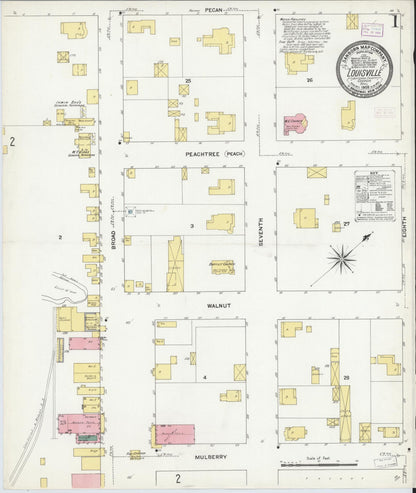 Sanborn Fire Insurance Map from Louisville, Jefferson County, Georgia (1909), Sheet #0001 - Complete Map Set gallery image, historic Sanborn map, vintage wall art, Georgia Georgia