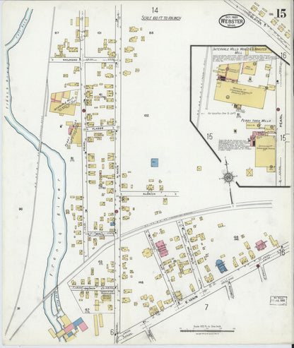 Sanborn Fire Insurance Map from Webster, Worcester County, Massachusetts (1920), Sheet #0015 - Historic Sanborn Fire Insurance Map Print, vintage old map wall art, antique decor, genealogy gift, Massachusetts Massachusetts map
