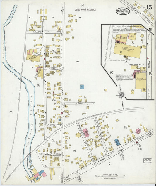 Sanborn Fire Insurance Map from Webster, Worcester County, Massachusetts (1920), Sheet #0015 - Historic Sanborn Fire Insurance Map Print, vintage old map wall art, antique decor, genealogy gift, Massachusetts Massachusetts map