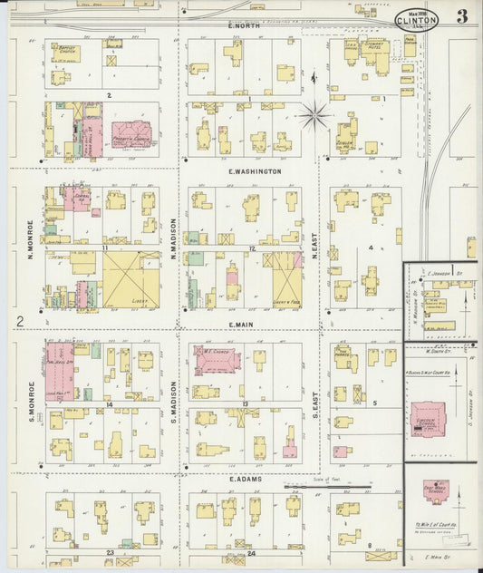Sanborn Fire Insurance Map from Clinton, De Witt County, Illinois (1898), Sheet #0003 - Historic Sanborn Fire Insurance Map Print, vintage old map wall art, antique decor, genealogy gift, Illinois Illinois map