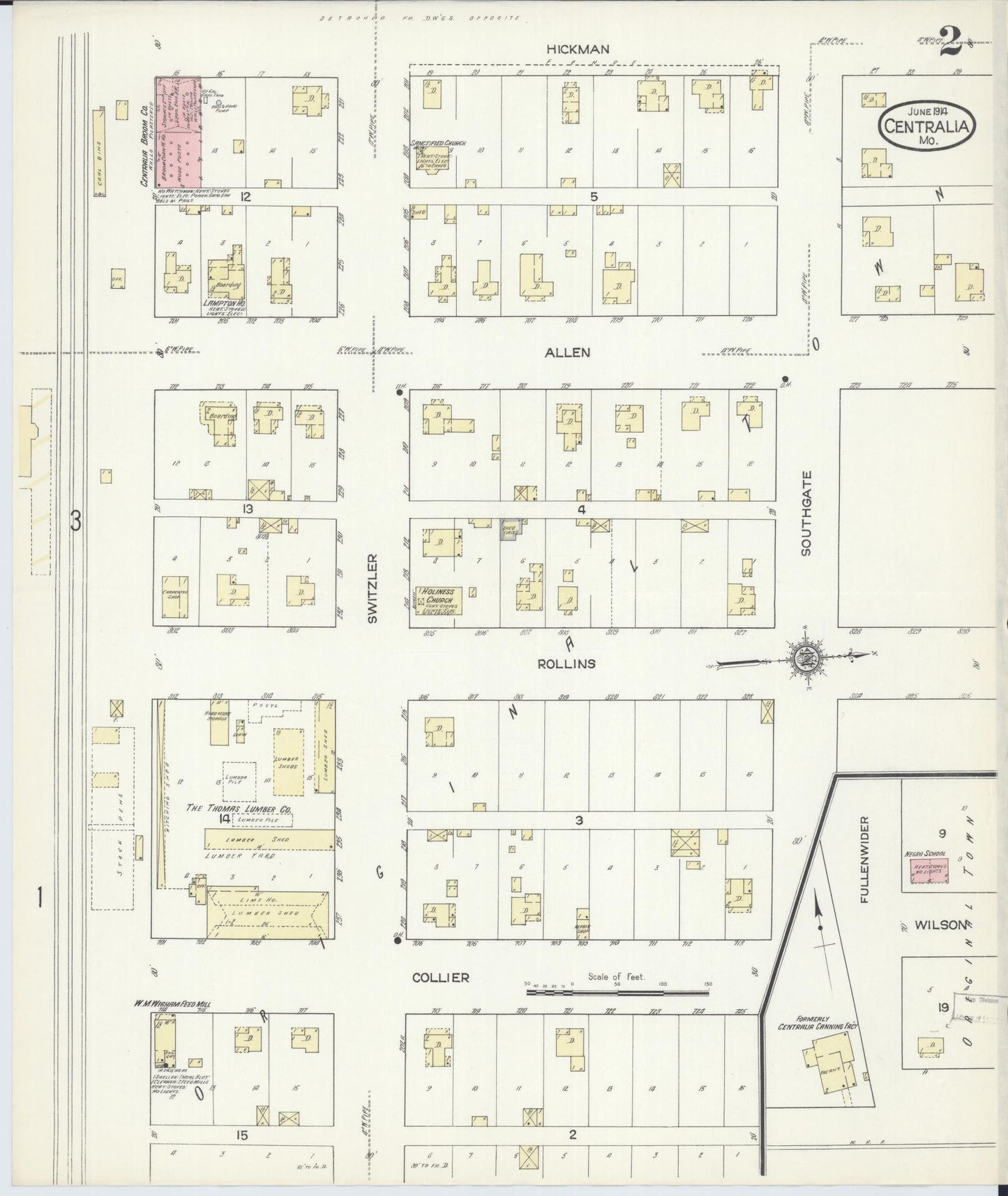 Sanborn Fire Insurance Map from Centralia, Boone County, Missouri (1914), Sheet #0002 - Complete Map Set gallery image, historic Sanborn map, vintage wall art, Missouri Missouri