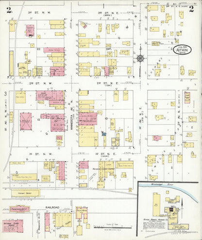 Sanborn Fire Insurance Map from Aitkin, Aitkin County, Minnesota (1924), Sheet #0002 - Complete Map Set gallery image, historic Sanborn map, vintage wall art, Minnesota Minnesota