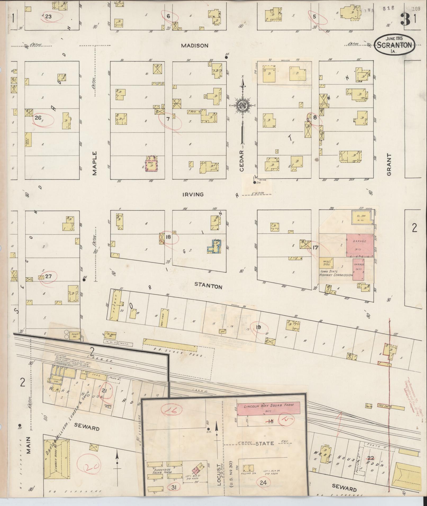 Sanborn Fire Insurance Map from Scranton, Greene County, Iowa (1932), Sheet #0003 - Historic Sanborn Fire Insurance Map Print, vintage old map wall art