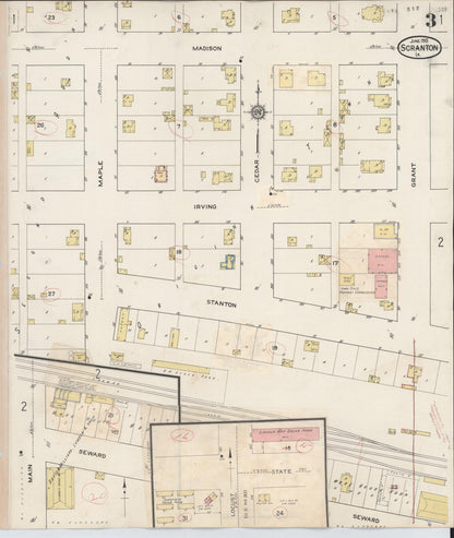 Sanborn Fire Insurance Map from Scranton, Greene County, Iowa (1932), Sheet #0003 - Historic Sanborn Fire Insurance Map Print, vintage old map wall art