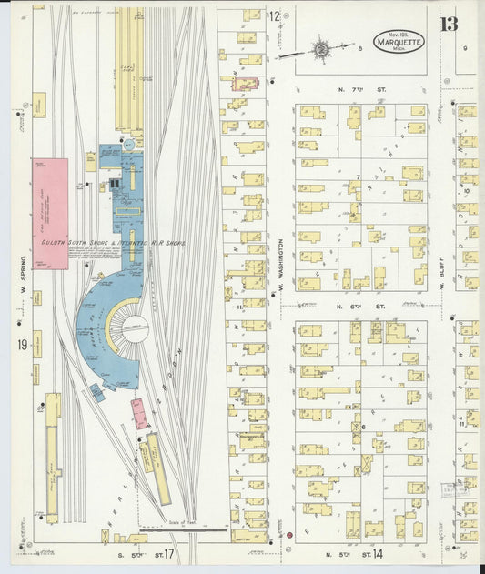 Sanborn Fire Insurance Map from Marquette, Marquette County, Michigan (1911), Sheet #0013 - Historic Sanborn Fire Insurance Map Print, vintage old map wall art, antique decor, genealogy gift, Michigan Michigan map