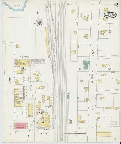 Sanborn Fire Insurance Map from Muskogee, Muskogee County, Oklahoma (1894), Sheet #0002 - Complete Map Set gallery image, historic Sanborn map, vintage wall art, Oklahoma Oklahoma
