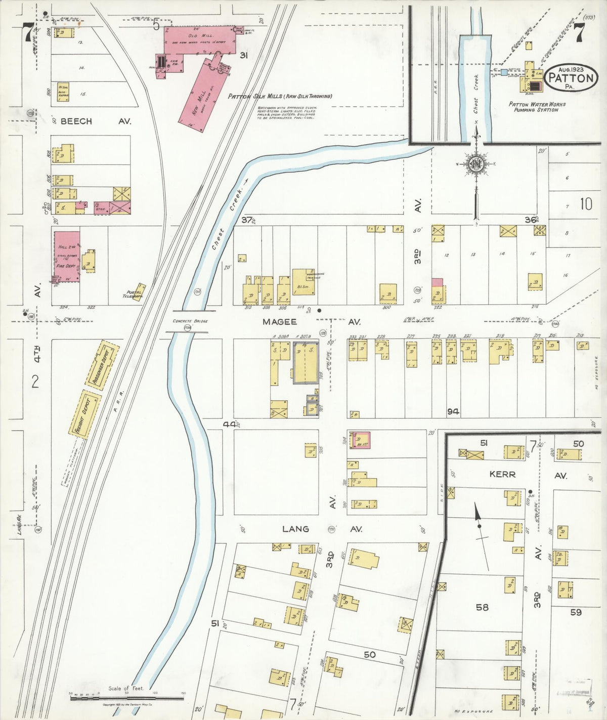 Sanborn Fire Insurance Map from Patton, Cambria County, Pennsylvania (1923), Sheet #0007 - Historic Sanborn Fire Insurance Map Print, vintage old map wall art, antique decor, genealogy gift, Pennsylvania Pennsylvania map