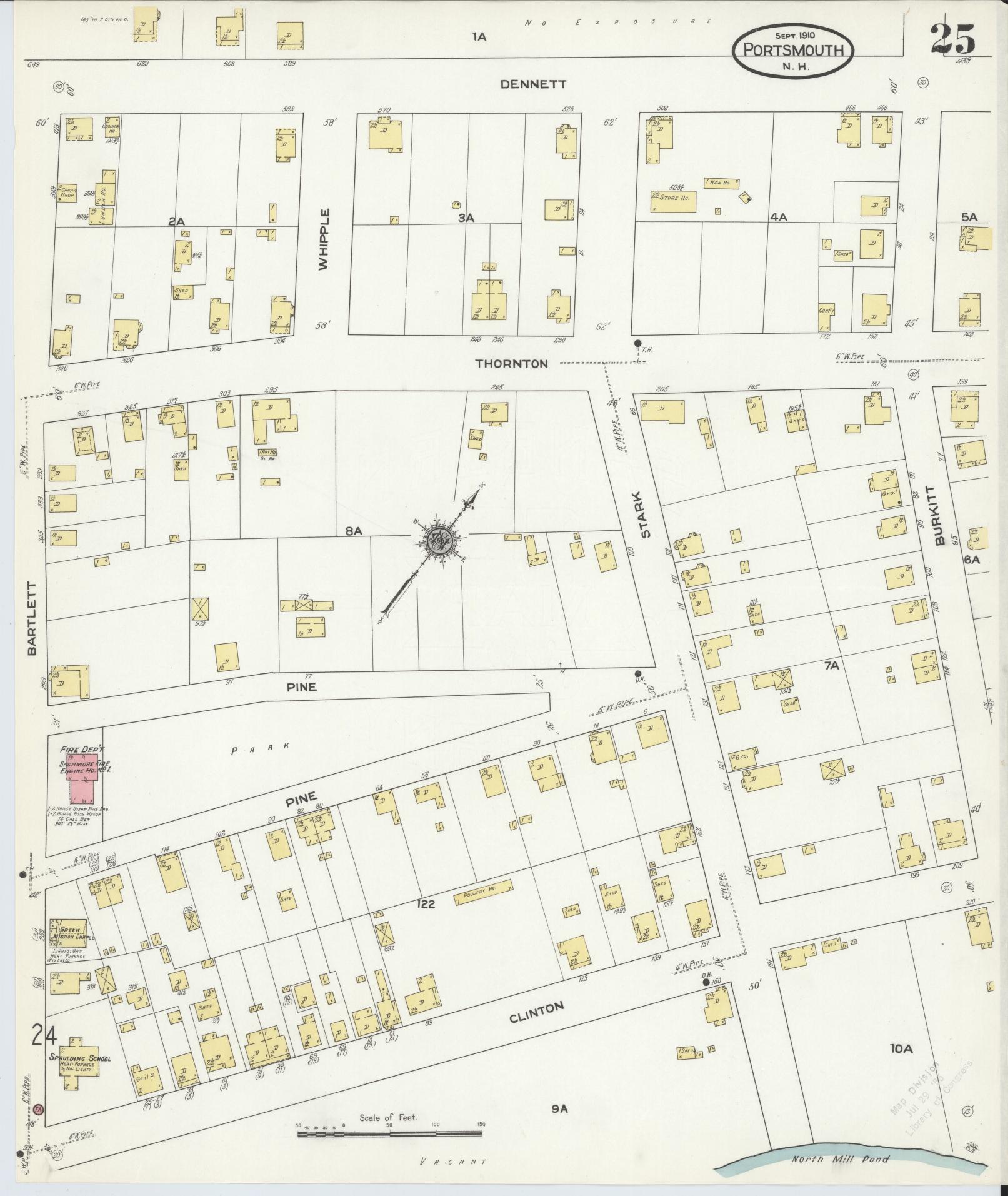 Sanborn Fire Insurance Map from Portsmouth, Rockingham County, New Hampshire (1910), Sheet #0025 - Historic Sanborn Fire Insurance Map Print, vintage old map wall art, antique decor, genealogy gift, New Hampshire New Hampshire map