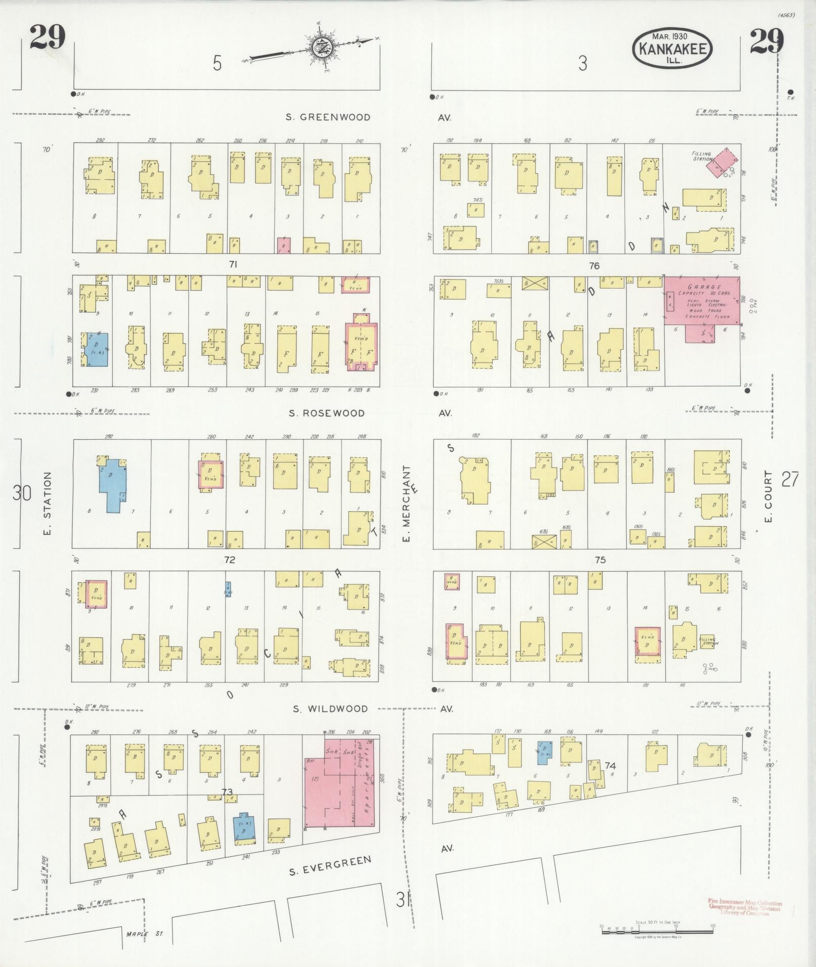 Sanborn Fire Insurance Map from Kankakee, Kankakee County, Illinois (1930), Sheet #0029 - Historic Sanborn Fire Insurance Map Print, vintage old map wall art, antique decor, genealogy gift, Illinois Illinois map