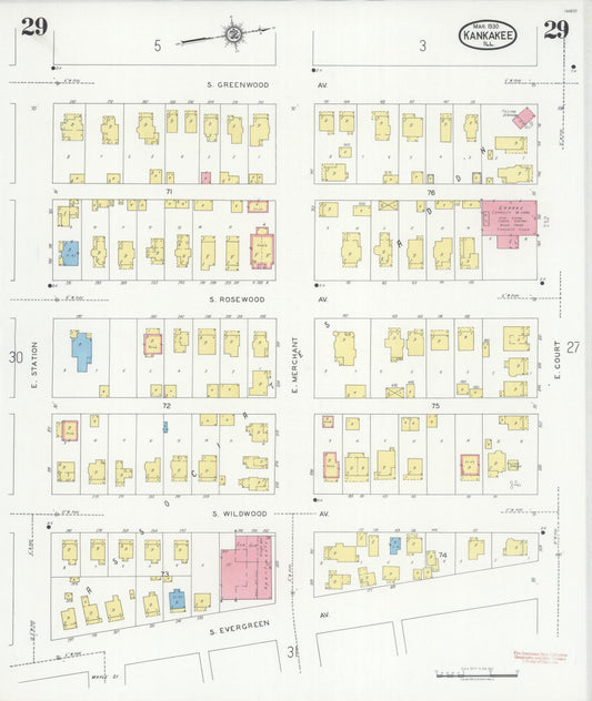 Sanborn Fire Insurance Map from Kankakee, Kankakee County, Illinois (1930), Sheet #0029 - Historic Sanborn Fire Insurance Map Print, vintage old map wall art, antique decor, genealogy gift, Illinois Illinois map