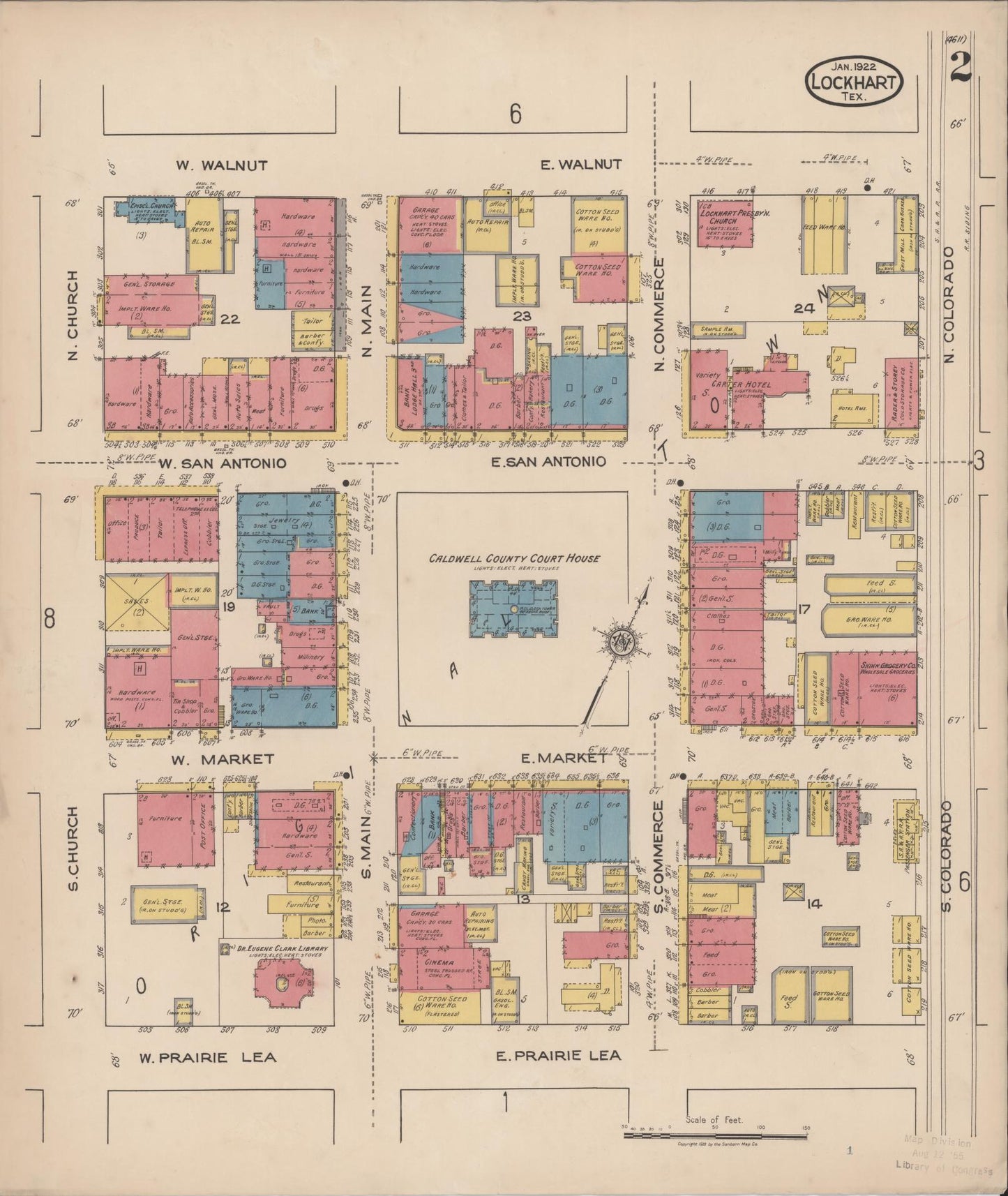 Sanborn Fire Insurance Map from Lockhart, Caldwell County, Texas (1922), Sheet #0002 - Historic Sanborn Fire Insurance Map Print, vintage old map wall art, antique decor, genealogy gift, Texas Texas map