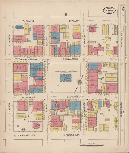 Sanborn Fire Insurance Map from Lockhart, Caldwell County, Texas (1922), Sheet #0002 - Historic Sanborn Fire Insurance Map Print, vintage old map wall art, antique decor, genealogy gift, Texas Texas map