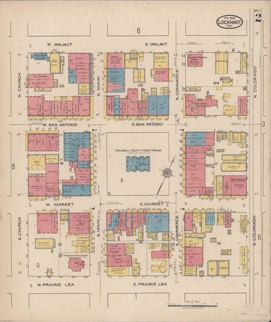 Sanborn Fire Insurance Map from Lockhart, Caldwell County, Texas (1922), Sheet #0002 - Historic Sanborn Fire Insurance Map Print, vintage old map wall art, antique decor, genealogy gift, Texas Texas map
