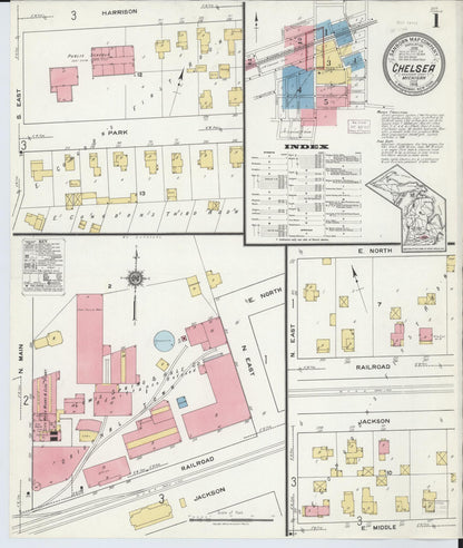 Sanborn Fire Insurance Map from Chelsea, Washtenaw County, Michigan (1918), Sheet #0001 - Historic Sanborn Fire Insurance Map Print, vintage old map wall art, antique decor, genealogy gift, Michigan Michigan map